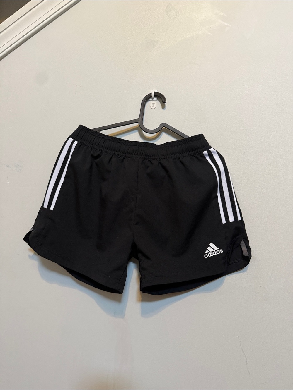 adidas Black Athletic Shorts with White Stripe Accents SMALL